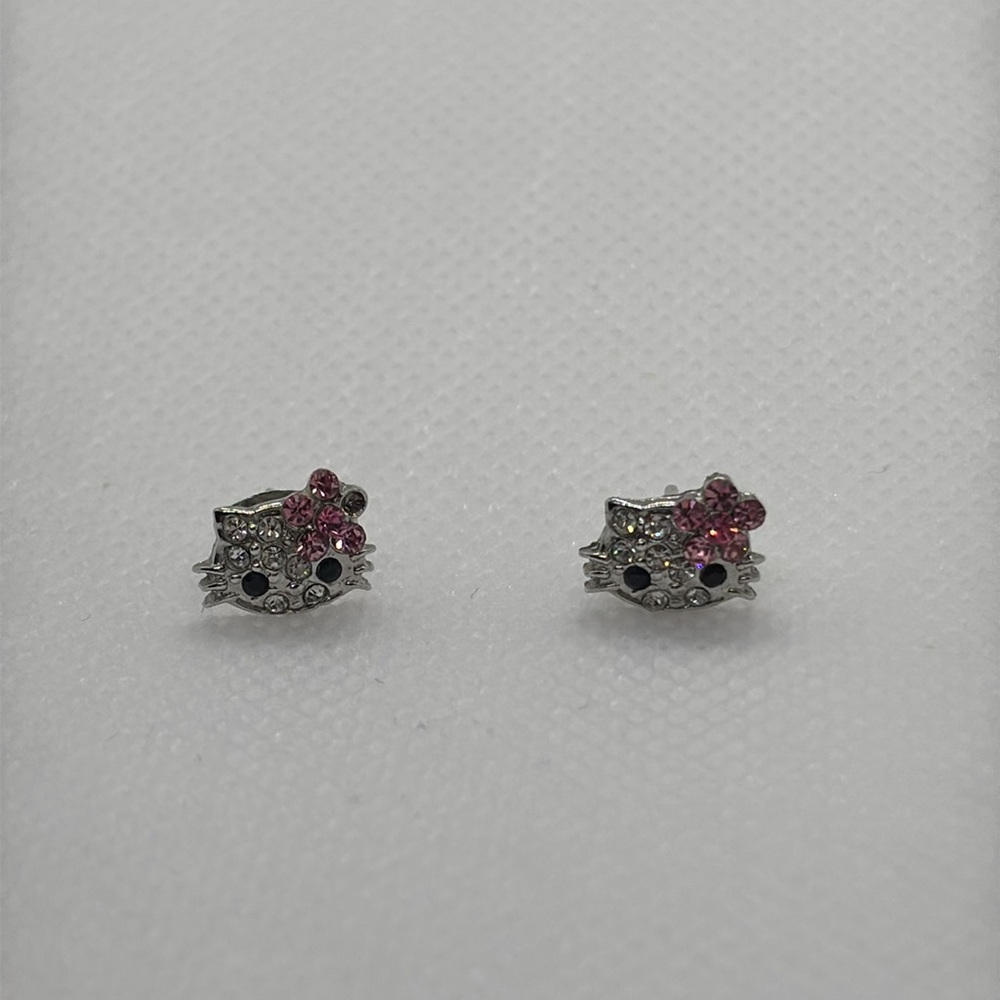 Hello kitty silver tone pink stud earrings